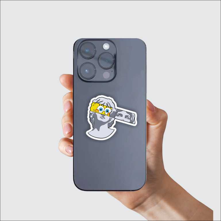Sponge Bob Peeking From Great Statue Sticker