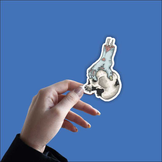 Zombie Hand Holding Skull Veectsy Sticker