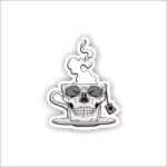 Grinning skull tea cup Sticker