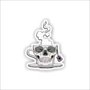 Grinning skull tea cup Sticker