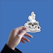 Grinning skull tea cup Sticker - Image 2